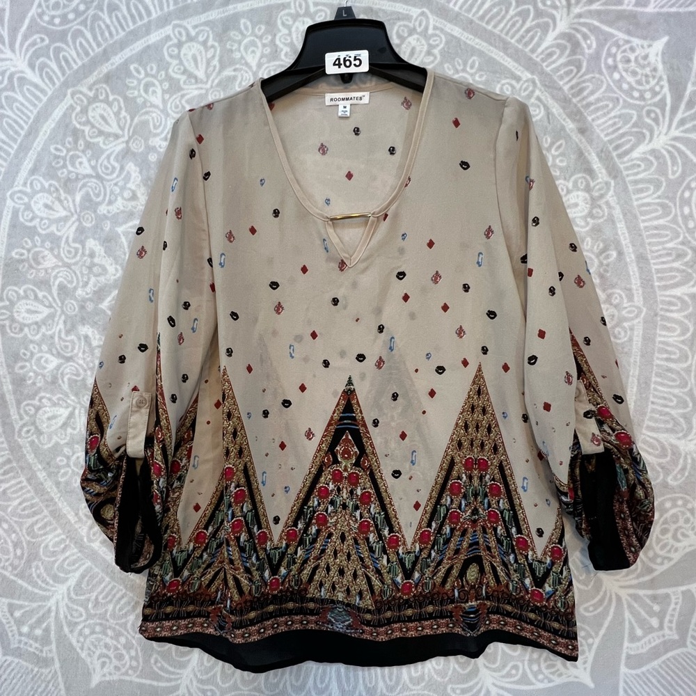 💗👚BEAUTIFUL DESIGNER TOP SHIRT BLOUSE💗COLORFUL TAN BLACK RED ROOMMATES 465 M